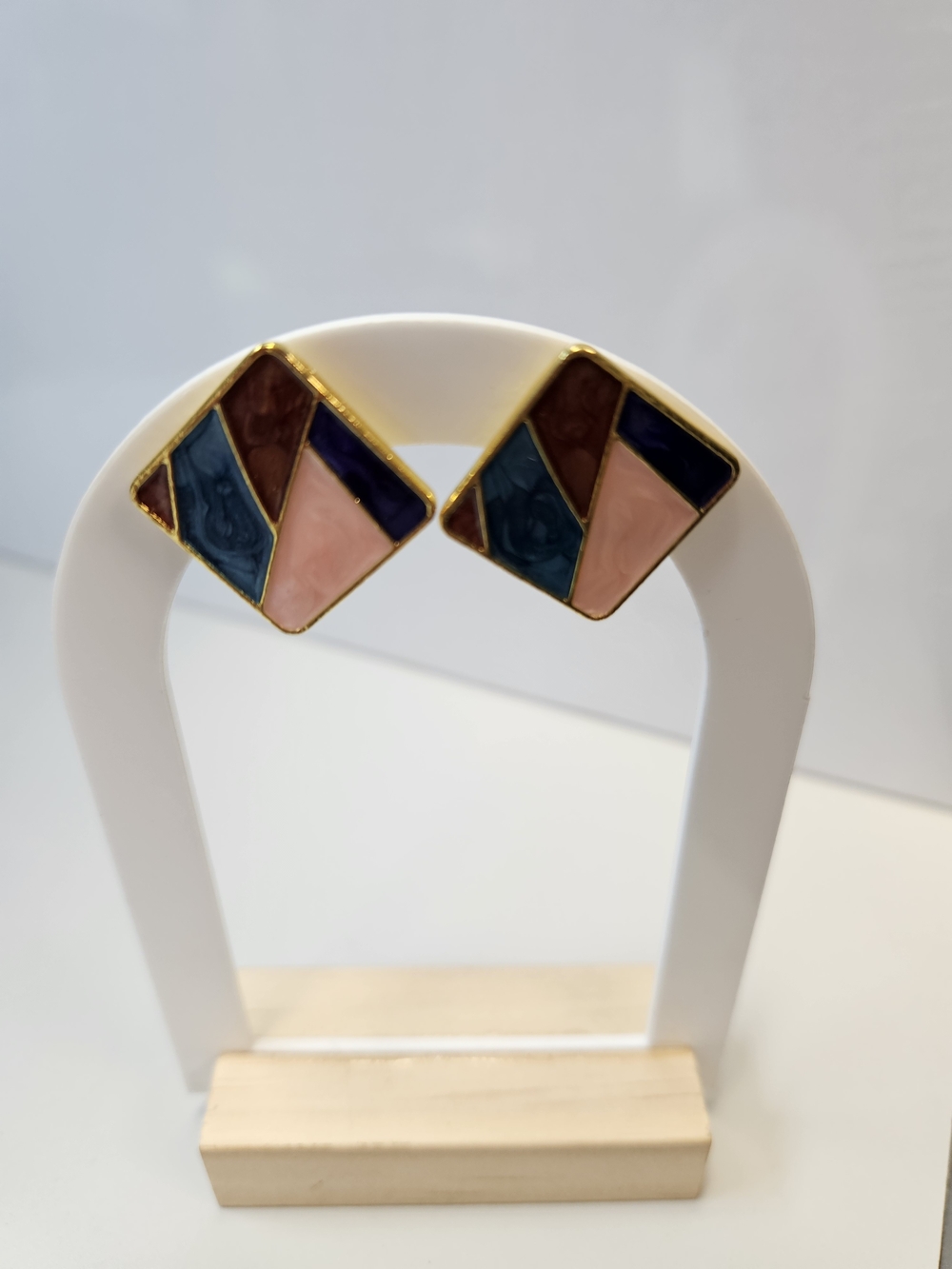 Colorblock Enamel Square Stud Earrings in Pink & Blue